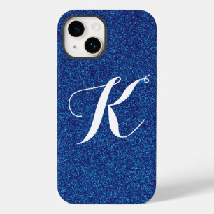 Custom Monogram Blue Glitter Phone Case