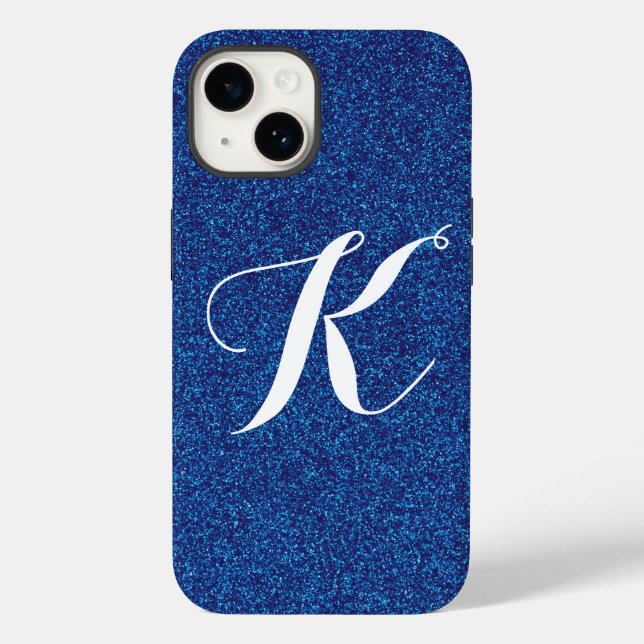 Custom Monogram Blue Glitter Phone Case (Back)