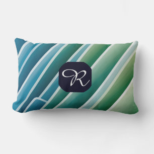 Custom Monogram Blue Green Abstract Lumbar Pillow