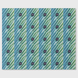 Custom Monogram Blue Green Abstract Wrapping Paper