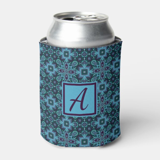 Custom Monogram Blue Purple Can Cooler (Can Front)