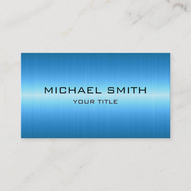 Custom Monogram Blue Stainless Steel Metal Business Card (Front)