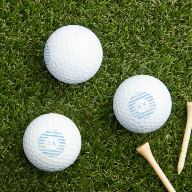 Custom Monogram Blue Striped Golf Balls (Insitu Grass)