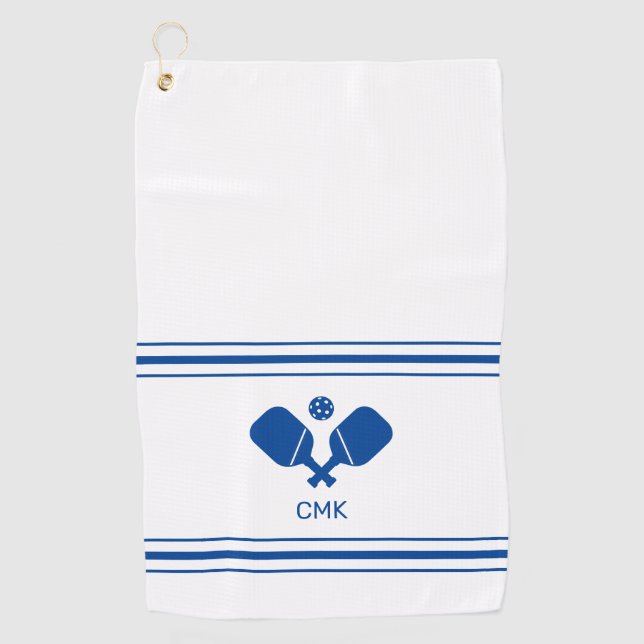 Custom Monogram Blue White Pickleball Sweat Towel (Front)