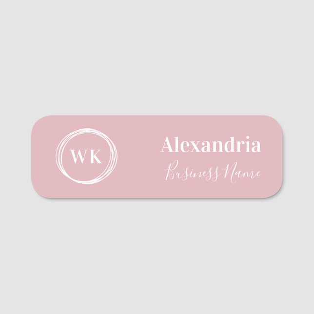 Custom Monogram Blush Pink Employee Name Tag (Front)