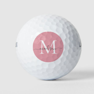 Custom Monogram Blush Pink Grey Girly Script Name Golf Balls