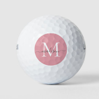 Custom Monogram Blush Pink Grey Girly Script Name Golf Balls