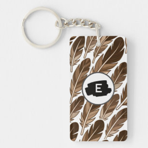 Custom Monogram Boho Feather Acrylic Keychain