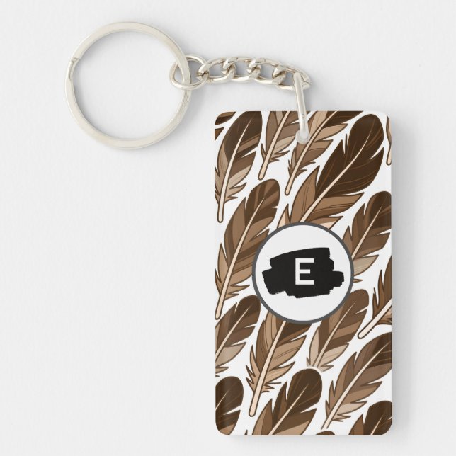 Custom Monogram Boho Feather Acrylic Keychain (Front)