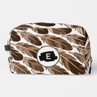 Custom Monogram Boho Feather Toiletry Bag – Brown
