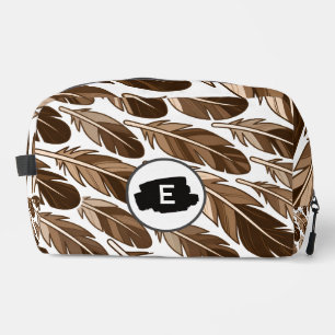 Custom Monogram Boho Feather Toiletry Bag – Brown