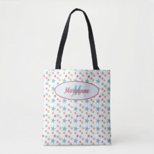 Custom Monogram Bright Pastel Cheerful Pattern Tote Bag