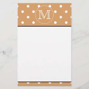 Custom Monogram. Brown Polka Dot Pattern. Stationery