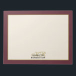 Custom Monogram Burgundy Cream Gold Minimalist Men Notepad<br><div class="desc">Elegant stylish customizable personalizable men stationary, notepads for the unapologetic list lover. Handwriting to do lists, plans, daily tasks on personalized productivity tool with monogram, initial letters and name. Jotting notes at home or at office is more fun on your custom unique designed notepad. Perfect gift for Father’s Day, or...</div>