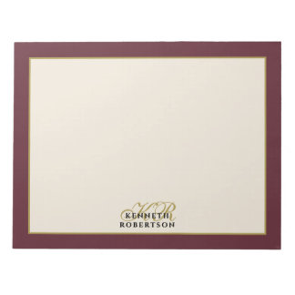 Custom Monogram Burgundy Cream Gold Minimalist Men Notepad
