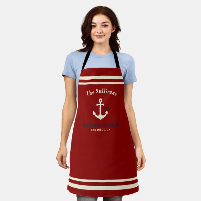 Custom Monogram Burgundy Crimson Newport Captain Apron (Worn)