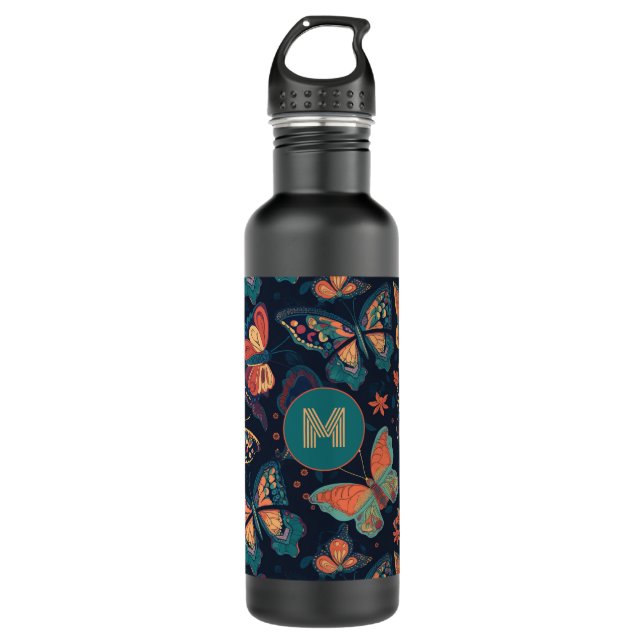Custom Monogram Butterfly Pattern 710 Ml Water Bottle (Front)