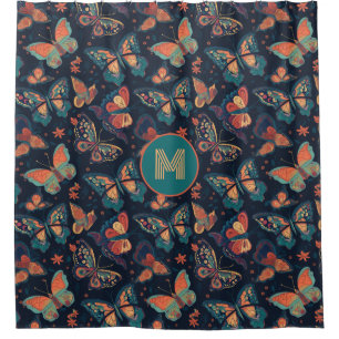 Custom Monogram Butterfly Pattern Shower Curtain