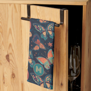 Custom Monogram Butterfly Pattern Tea Towel
