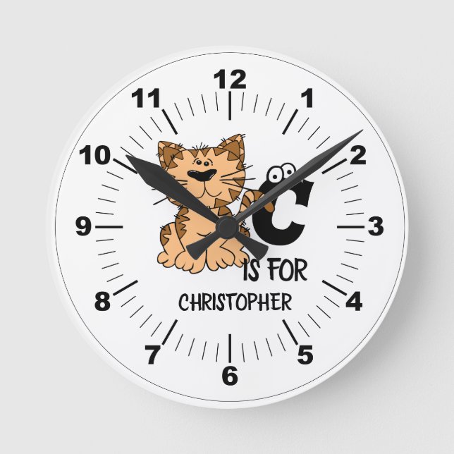 Custom monogram C is for Cats cute kitty kitten Round Clock (Front)