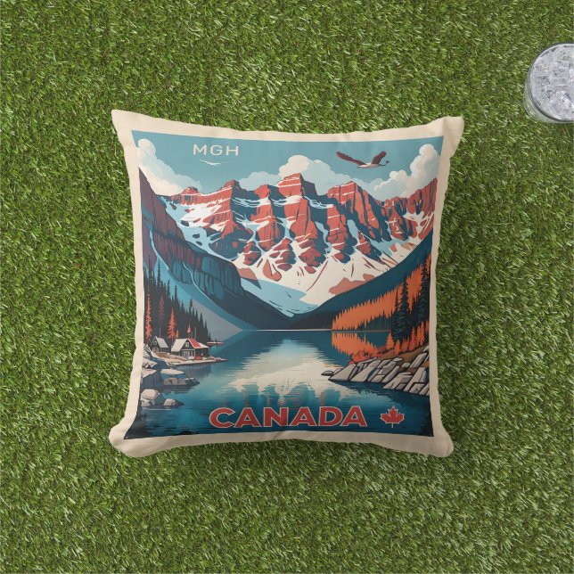 Custom Monogram Canada Travel Poster Cushion (Grass)