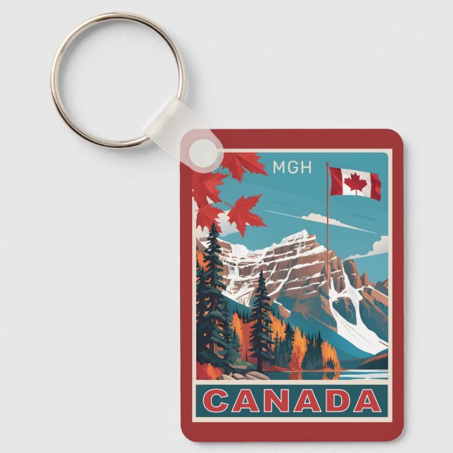 Custom Monogram Canada Travel Poster Key Ring (Front)