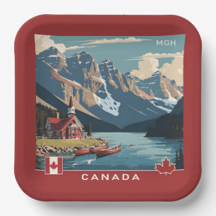 Custom Monogram Canada Travel Poster Paper Plate