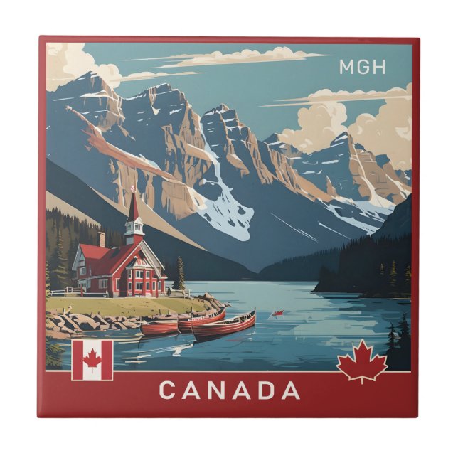 Custom Monogram Canada Travel Poster Tile (Front)