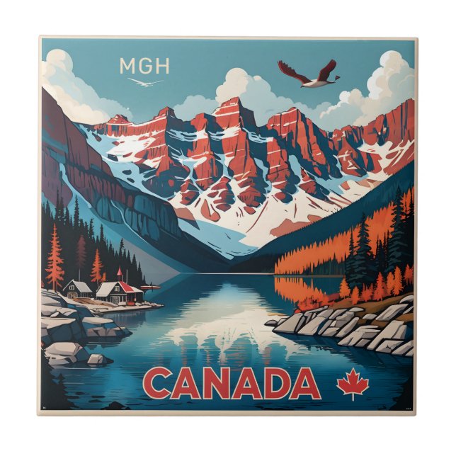 Custom Monogram Canada Travel Poster Tile (Front)