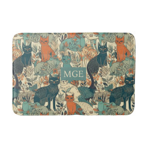 Custom Monogram Cats Pattern Bath Mat