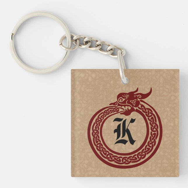 Custom Monogram Celtic Style Ouroboros Key Ring (Front)