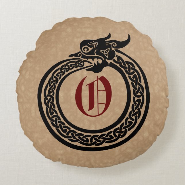 Custom Monogram Celtic Style Ouroboros  Round Cushion (Front)