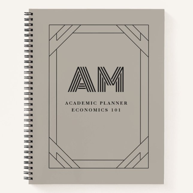 Custom Monogram Charcoal & Taupe Minimalist Notebook (Front)