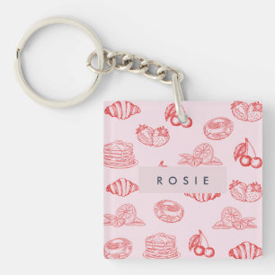 Custom Monogram Charming Girly Cherry Strawberry  Key Ring