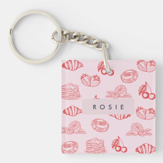 Custom Monogram Charming Girly Cherry Strawberry  Key Ring (Front)