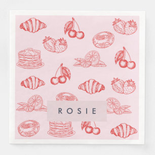 Custom Monogram Charming Girly Cherry Strawberry Napkin
