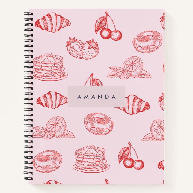 Custom Monogram Charming Girly Cherry Strawberry Notebook (Front)