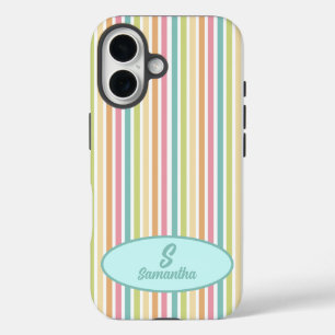 Custom Monogram Cheerful Pastel Stripes iPhone 16 Case