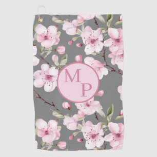 Custom Monogram Cherry Blossom Golf Towel
