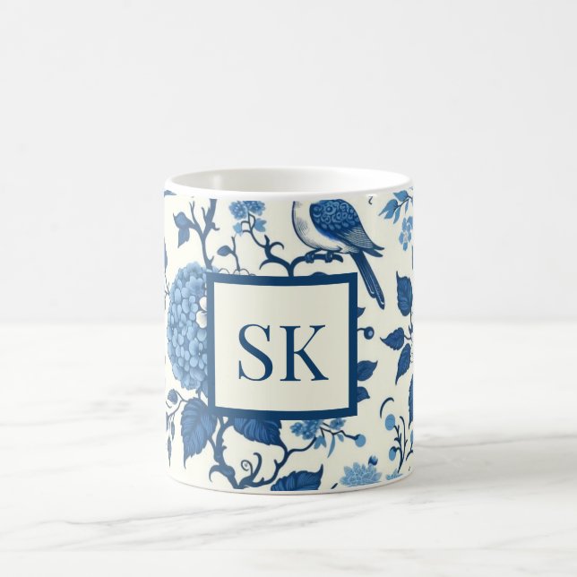 Custom Monogram Chinoiserie Blue and White  Coffee Mug (Center)