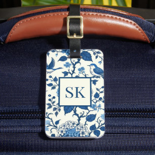 Custom Monogram Chinoiserie Blue and White Luggage Tag