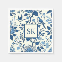 Custom Monogram Chinoiserie Blue and White 