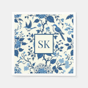 Custom Monogram Chinoiserie Blue and White  Napkin