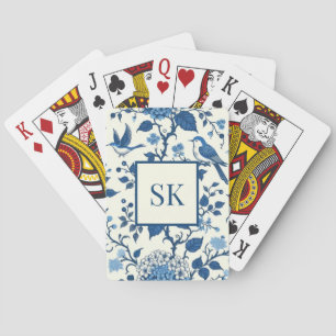 Custom Monogram Chinoiserie Blue and White Playing Cards
