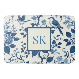 Custom Monogram Chinoiserie Chic, Hydrangeas Bath Mat