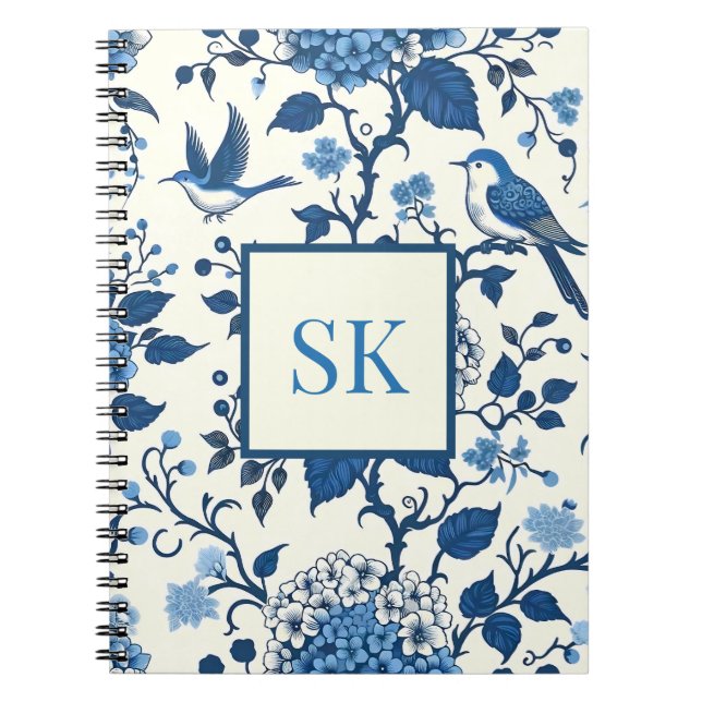 Custom Monogram Chinoiserie Chic, Hydrangeas  Notebook (Front)