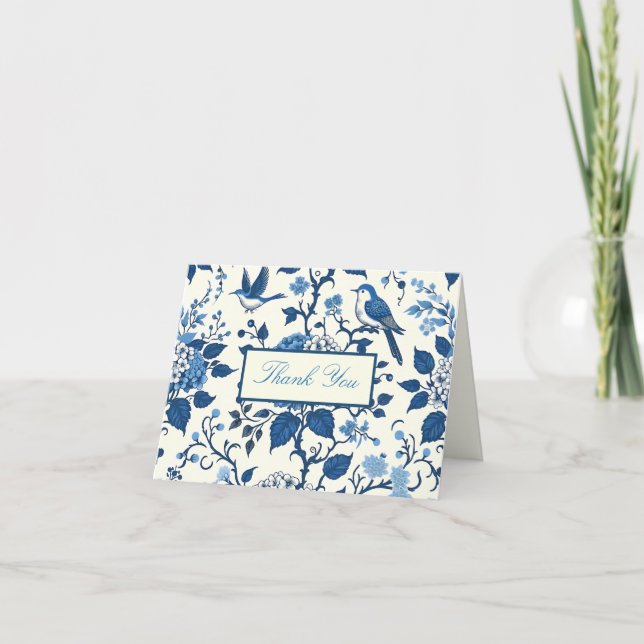 Custom Monogram Chinoiserie Chic, Thank You  Card (Front)