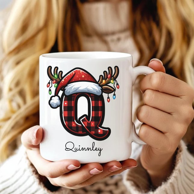 Custom Monogram Christmas Coffee Mug Gift for Her (Cute Personalized Christmas Mug – Festive Thank You Gift for Teachers & Coworkers)