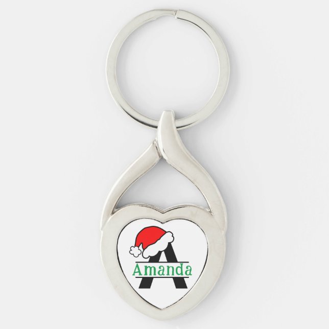 Custom Monogram Christmas Personalised Monogrammed Key Ring (Front)