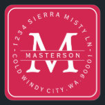 Custom Monogram Christmas Return Address Square Sticker<br><div class="desc">Customise with your Monogram. Circular Type on rounded square Return Address Label. All text is customisable. Please contact me with any questions or special requests. The "border" background colour is customisable, to match the monogram. Click "Customise It" and use the swatches on the right to change the background colour. The...</div>